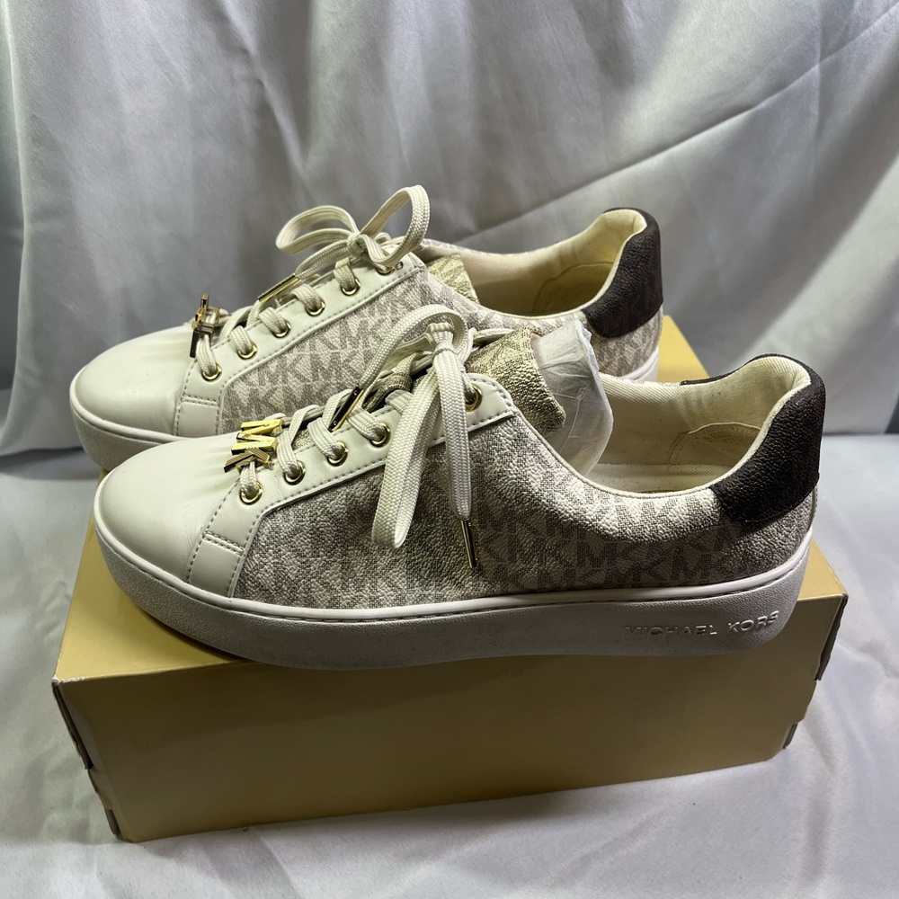 Michael Kors Poppy Color-Block Lace Up Vanilla & Brown Size 9M Sneakers